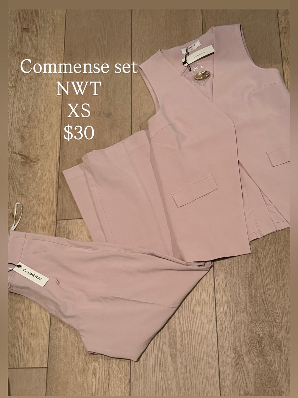 Commense Blush Pink Sleeveless Vest and Straight Pants Set